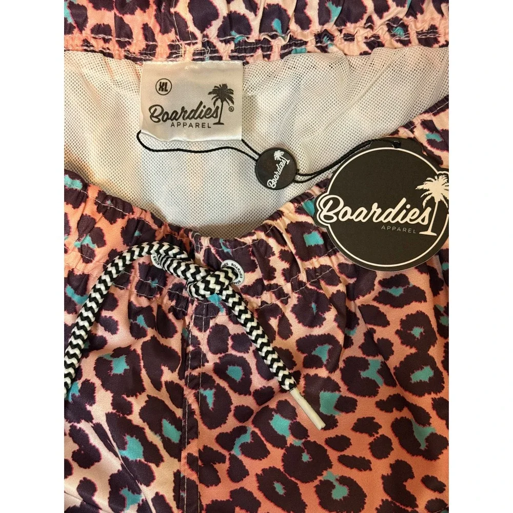 NWT Boardies Leopard Animal Print Swim Trunks Men's XL Coral, Black, Turquoise